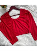 Cotton Red Daily Wear Round Neck Readymade Blouse